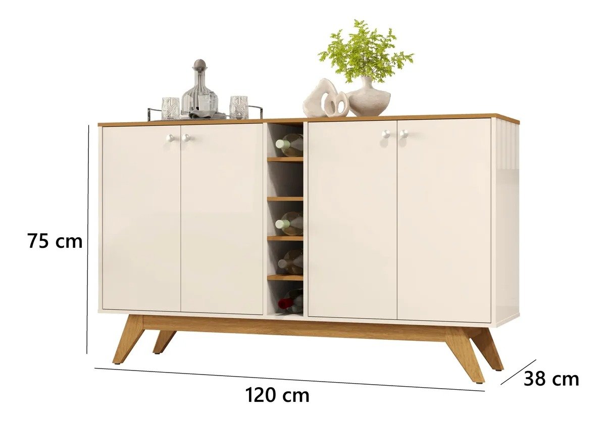 Buffet 4 Portas Jocasta Off White/Cedro - SAL MOVELARIA - Imagem 3