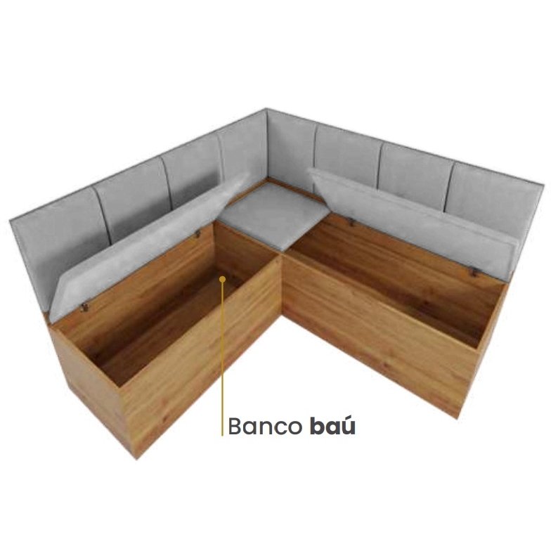 Conjunto Canto Alemão Baú + Mesa Mon/Soberano Mel/Blonde + 2 Cadeiras Milão Mel/Linho Inox - VIERO MÓVEIS - Imagem 4