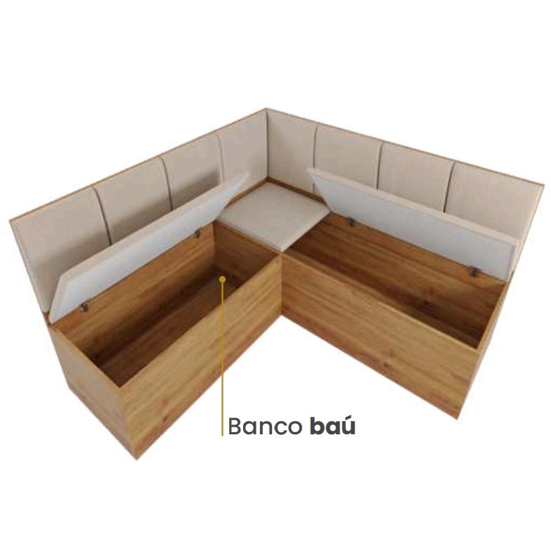 Conjunto Canto Alemão Baú + Mesa Mon/Soberano Mel/Blonde + 2 Cadeiras Milão Mel/Linho Bronze - VIERO MOVEIS - Imagem 5