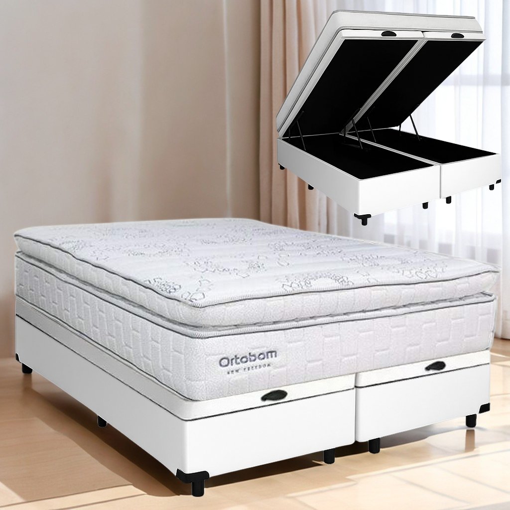 Colchão Queen New Freedom 32 cm D33 Molas Ensacadas + Base Baú Corino Branco – ORTOBOM + BIOSTAR - Imagem 3