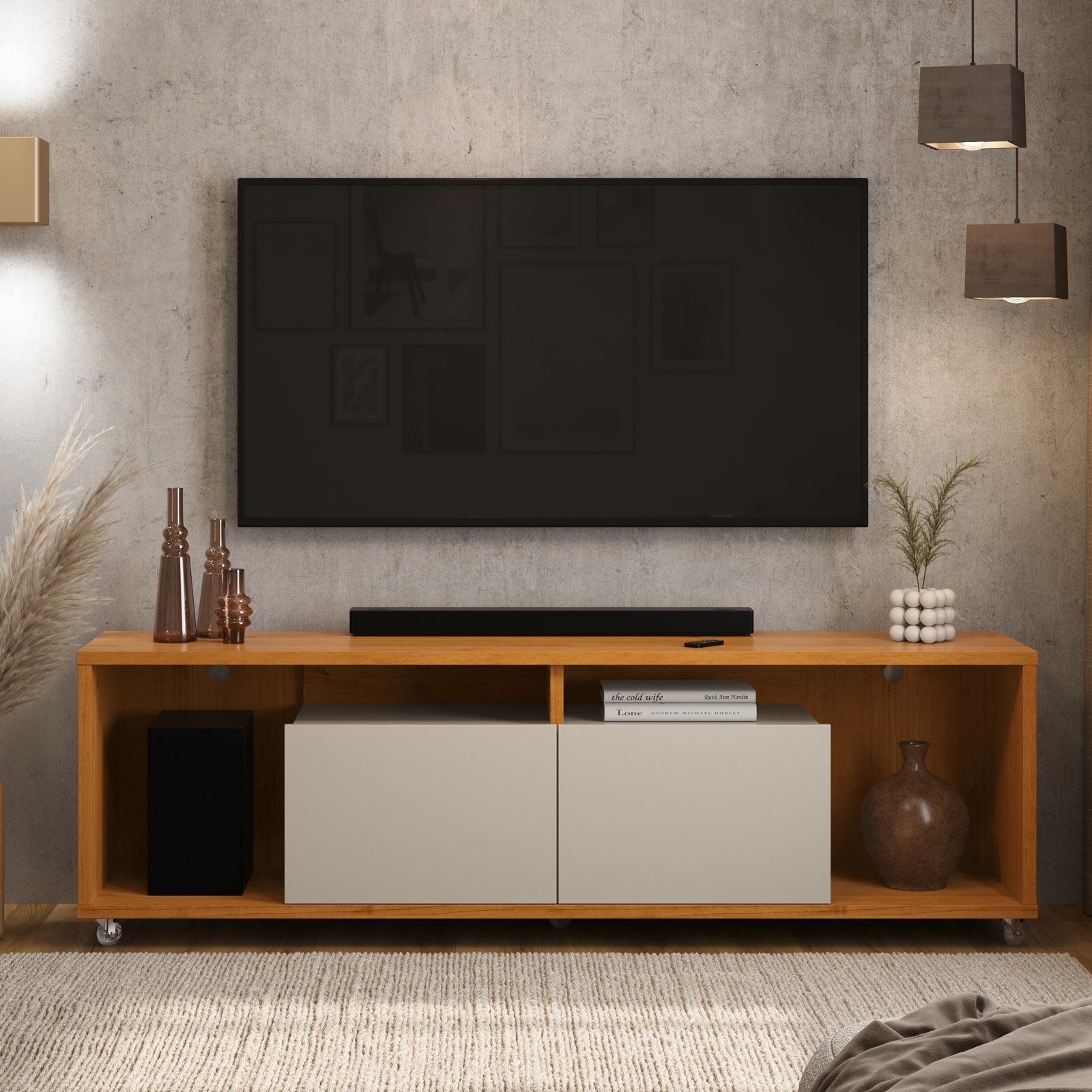 Rack até 75" Move 1.8 Cinamomo/Off White - PATRIMAR