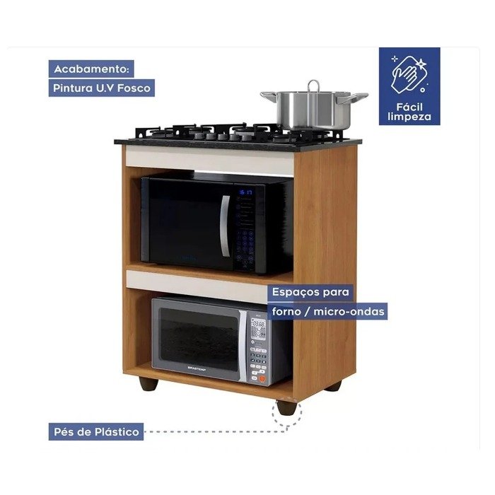 Balcão para Cooktop 4 Bocas Turim Nature/Off White - KAIKI MÓVEIS - Imagem 3