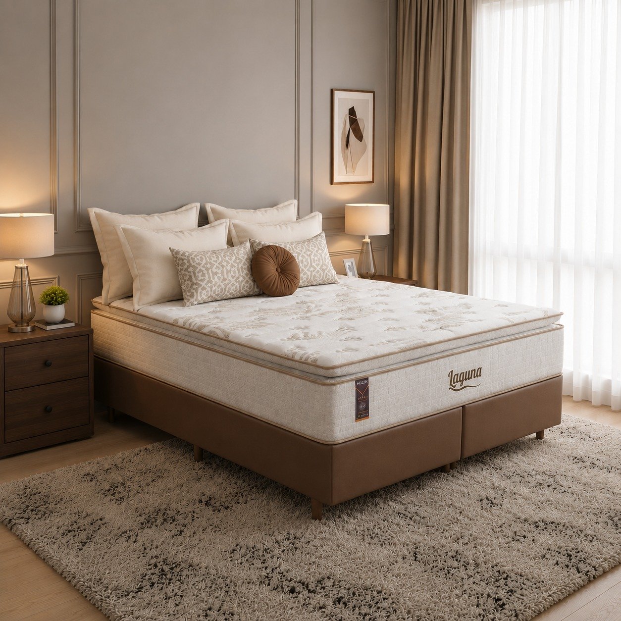 Colchão Queen Laguna Plus 28 cm D26 Molas Ensacadas + Base Simples Corino Marrom – KING KONFORT COLCHÕES + BIOSTAR
