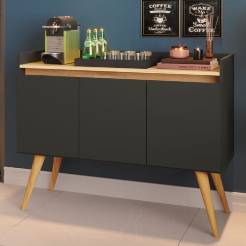 Buffet 3 Portas Gold Preto/Mel - MOVEIS PRIMUS