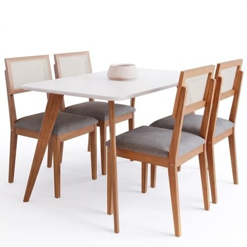 Alternative view of Mesa Acerola 130 (C/Vidro) Madeira/Off White com 4 Cadeiras Encanto Linho Cinza Grafite – CIMOL
