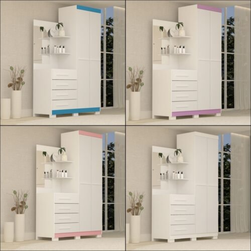 Alternative view of Guarda-Roupa 2 Portas Melissa 1,102 m Branco/Azul/Lilás/Rosa Flex - ACP MÓVEIS