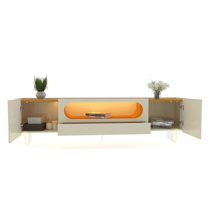Painel até 85″ Magnífico Naturale/Off White + Rack Nobre 210 (Pés de vidro) Off White/Naturale – GELIUS - Imagem 4