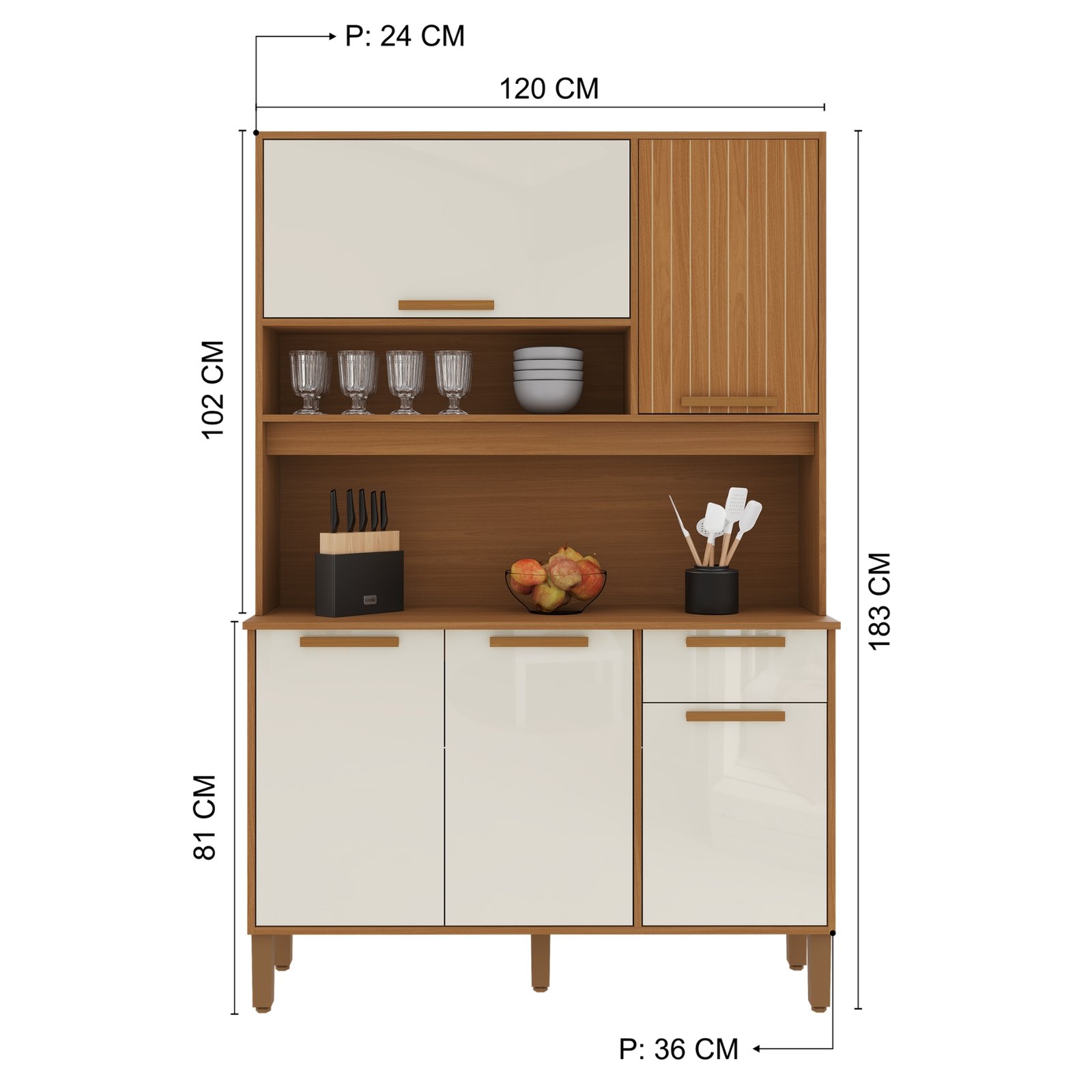 Kit Cozinha Sintra 1,20 m Freijó/Off White – INDÉKES - Imagem 4