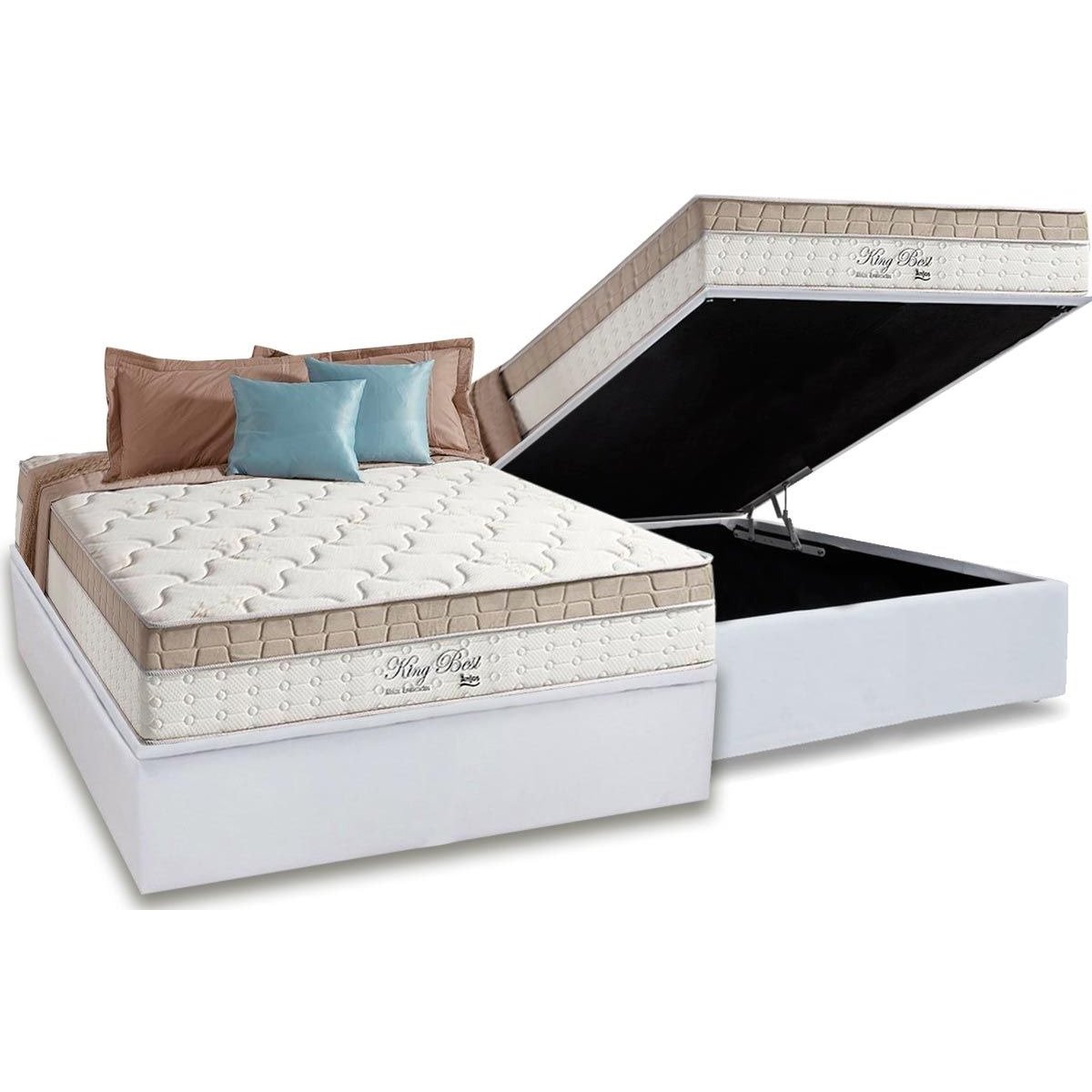 Colchão Casal King Best 28 cm D28 Molas Ensacadas + Base Baú Corino Branco – ANJOS + ALTO NÍVEL - Imagem 2