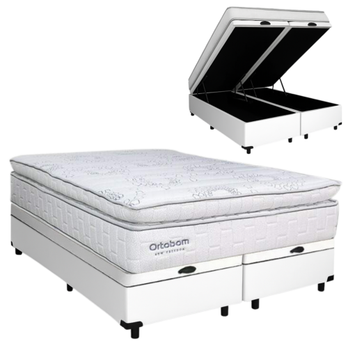 Alternative view of Colchão Queen New Freedom 32 cm D33 Molas Ensacadas + Base Baú Corino Branco – ORTOBOM + BIOSTAR