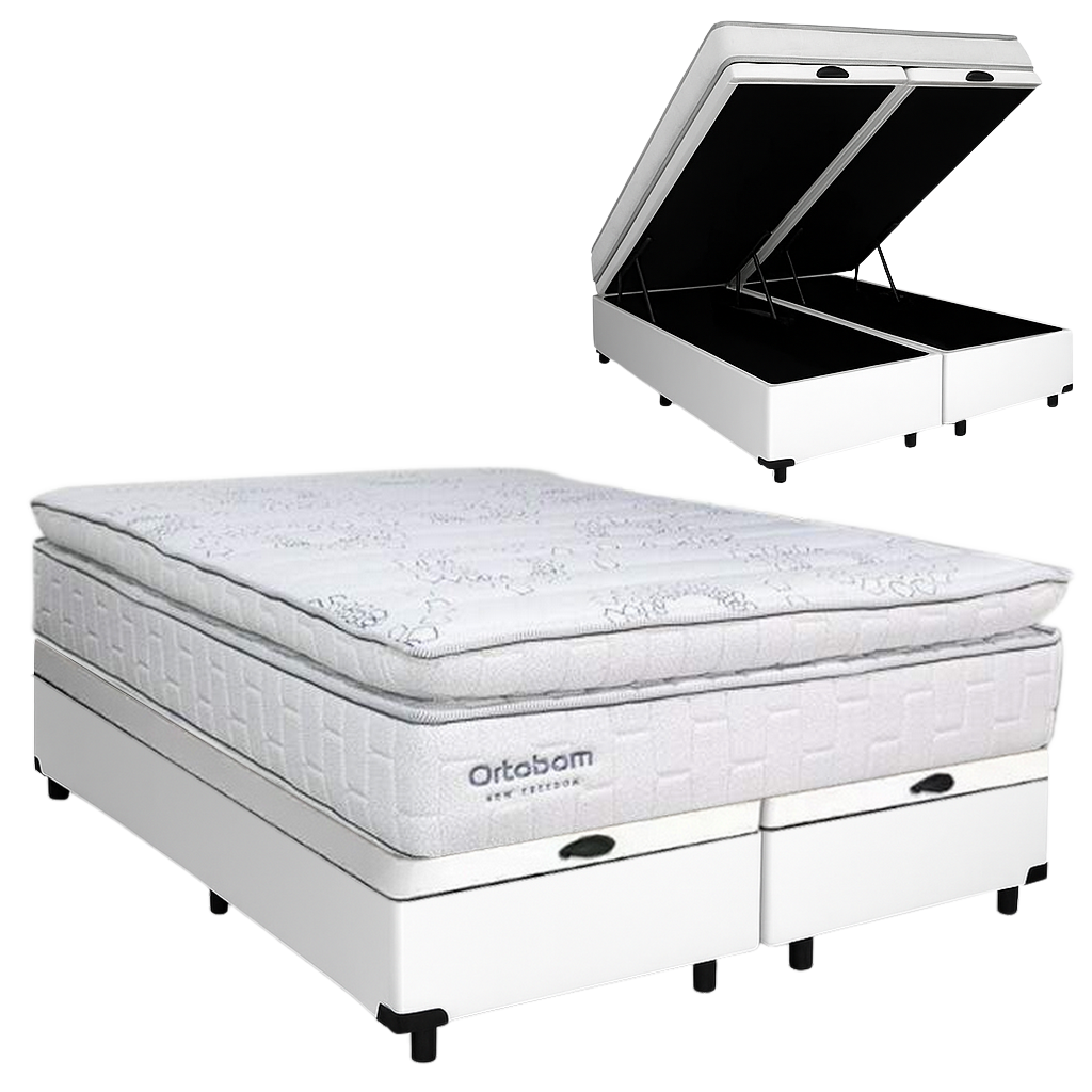 Colchão Queen New Freedom 32 cm D33 Molas Ensacadas + Base Baú Corino Branco – ORTOBOM + BIOSTAR - Imagem 2