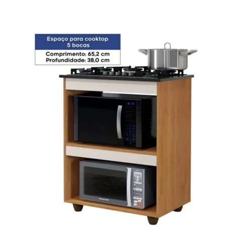 Alternative view of Balcão para Cooktop 5 Bocas Turim Nature/Off White – KAIKI MÓVEIS