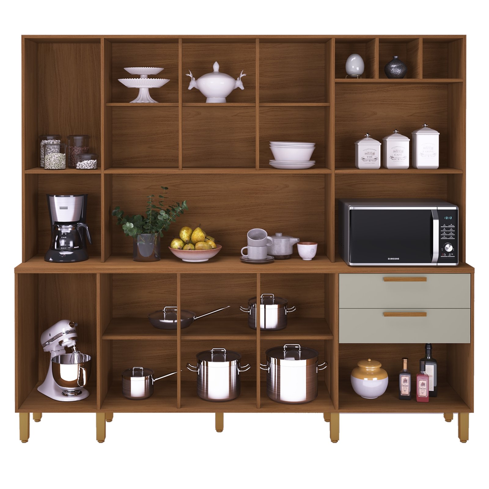 Kit Cozinha Porto 2,19 m Freijó/Off White – INDÉKES - Imagem 2
