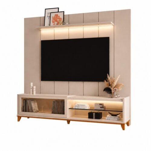 Alternative view of Painel até 75″ Lumi 2,19 m + Rack Vellaro 2,18 m Off White – EDN MÓVEIS