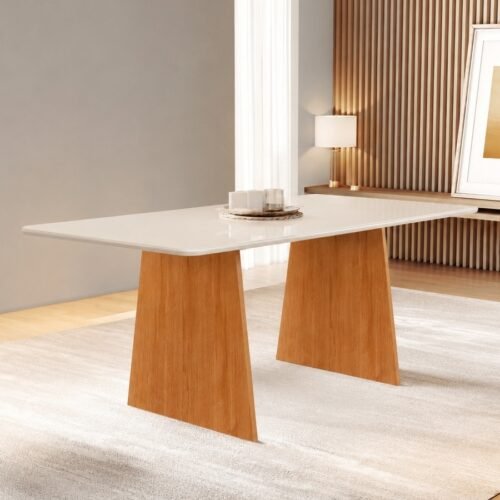 Mesa Londres 160 (Tampo Londres c/vidro) Cinamomo/Off White – CEL MÓVEIS