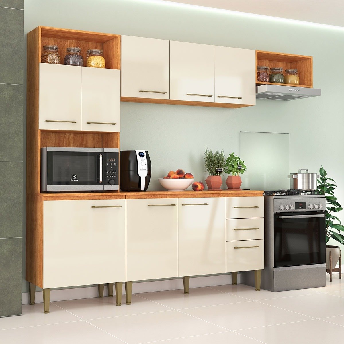 Cozinha Completa Malu CL16 2,40 m Cinamomo/Off White - FELLICCI