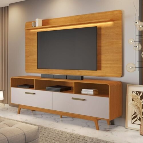 Alternative view of Painel até 70″ Cristal Cinamomo + Rack Cristal Cinamomo/Off White – JCM MOVELARIA