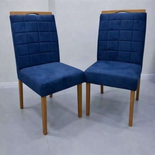 Alternative view of Mesa Maria 90 Imbuia/Off White com 4 Cadeiras Quartzo/Safira Veludo Azul – A&A CONCEITO + KM DECOR