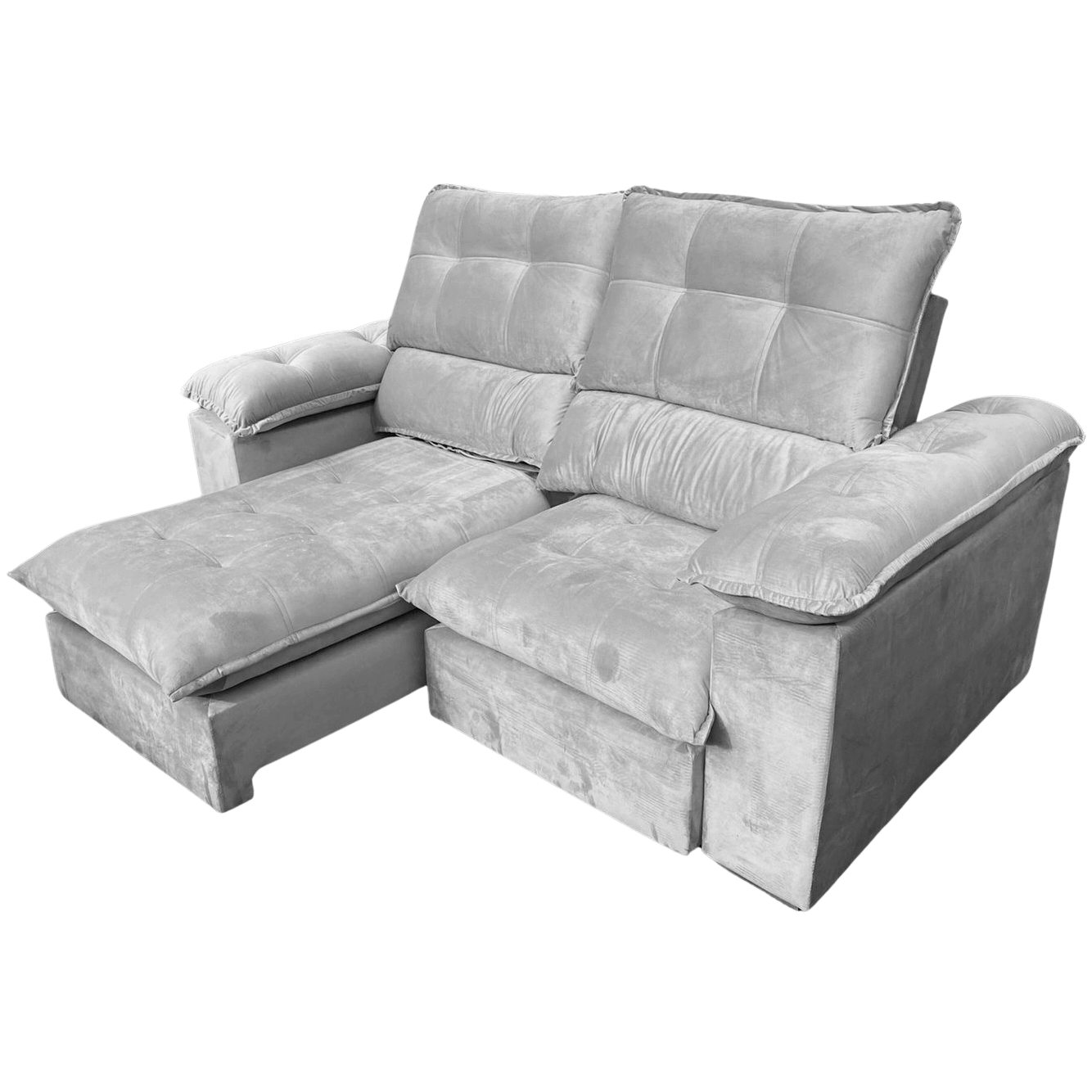 Sofá Retrátil e Reclinável Suíça 2,50 m Veludo Cinza Prata – LEO DECOR (PROMOÇÃO - LEVE AVARIA) - Imagem 2