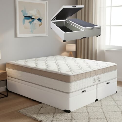 Colchão Queen King Best 28 cm D28 Molas Ensacadas + Base Baú Corino Branco – ANJOS + BIOSTAR