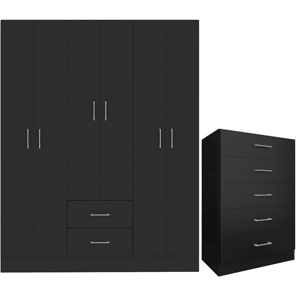 Guarda-Roupa 6 Portas Jamaica 6002 + Cômoda 5 Gavetas Aruba Preto – FELLICCI - Imagem 2