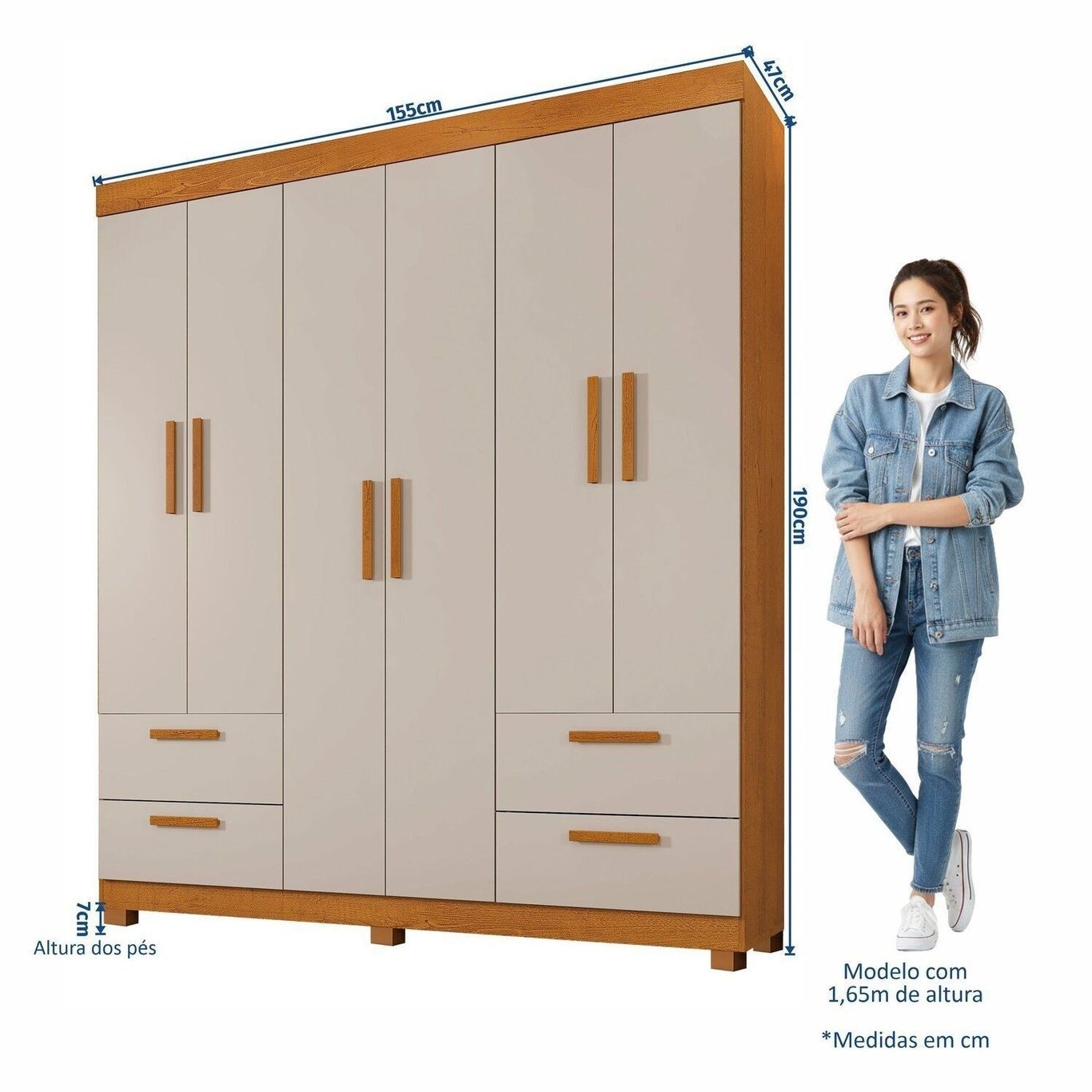 Guarda-Roupa 6 Portas Flórida 1,55 m Cinamomo/Off White - GRUPO UAI - Imagem 4