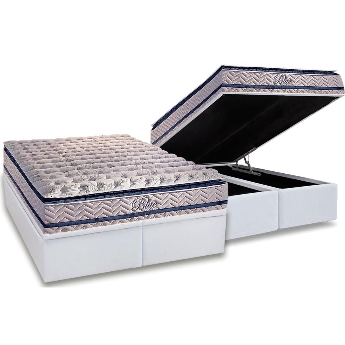 Colchão Queen Blue 32 cm H33 Molas Ensacadas + Base Baú Corino Branco – PAROPAS + BIOSTAR - Imagem 2