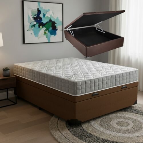 Colchão Casal Orthosono 18 cm D33 + Base Baú Corino Marrom – ANJOS + BIOSTAR