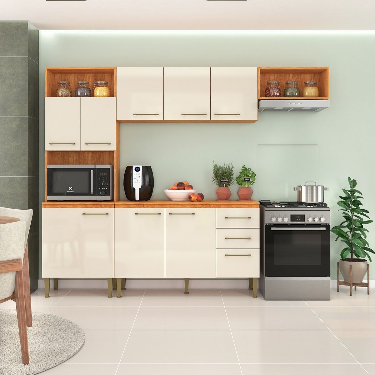 Cozinha Completa Malu CL16 2,40 m Cinamomo/Off White - FELLICCI - Imagem 5