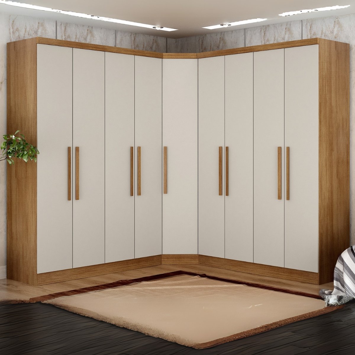 Guarda-Roupa Modulado Rizon 001(Dois Módulos 4 Portas + Um Módulo Canto Oblíquo) Cumarú/Fendi - NOVO HORIZONTE