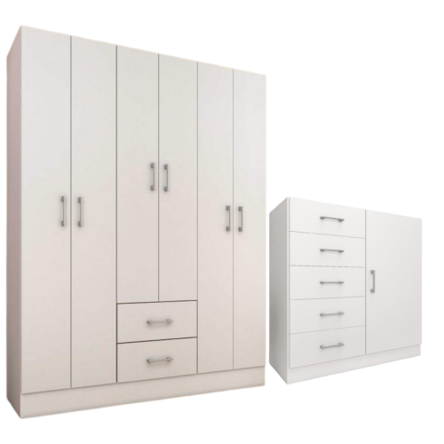 Alternative view of Guarda-Roupa 6 Portas Jamaica 6002 + Cômoda 5 Gavetas Sapateira Miami Branco – FELLICCI