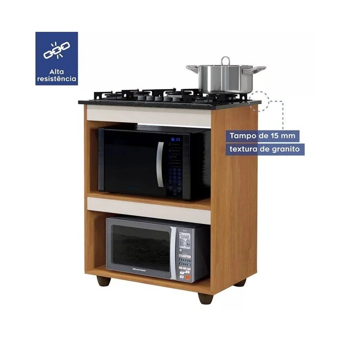 Balcão para Cooktop 4 Bocas Turim Nature/Off White - KAIKI MÓVEIS - Imagem 4