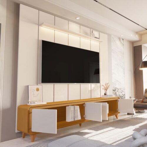 Alternative view of Painel até 75″ Lumi 2,19 m Off White + Rack Liv 2,18 m Cedro/Off White – EDN MÓVEIS