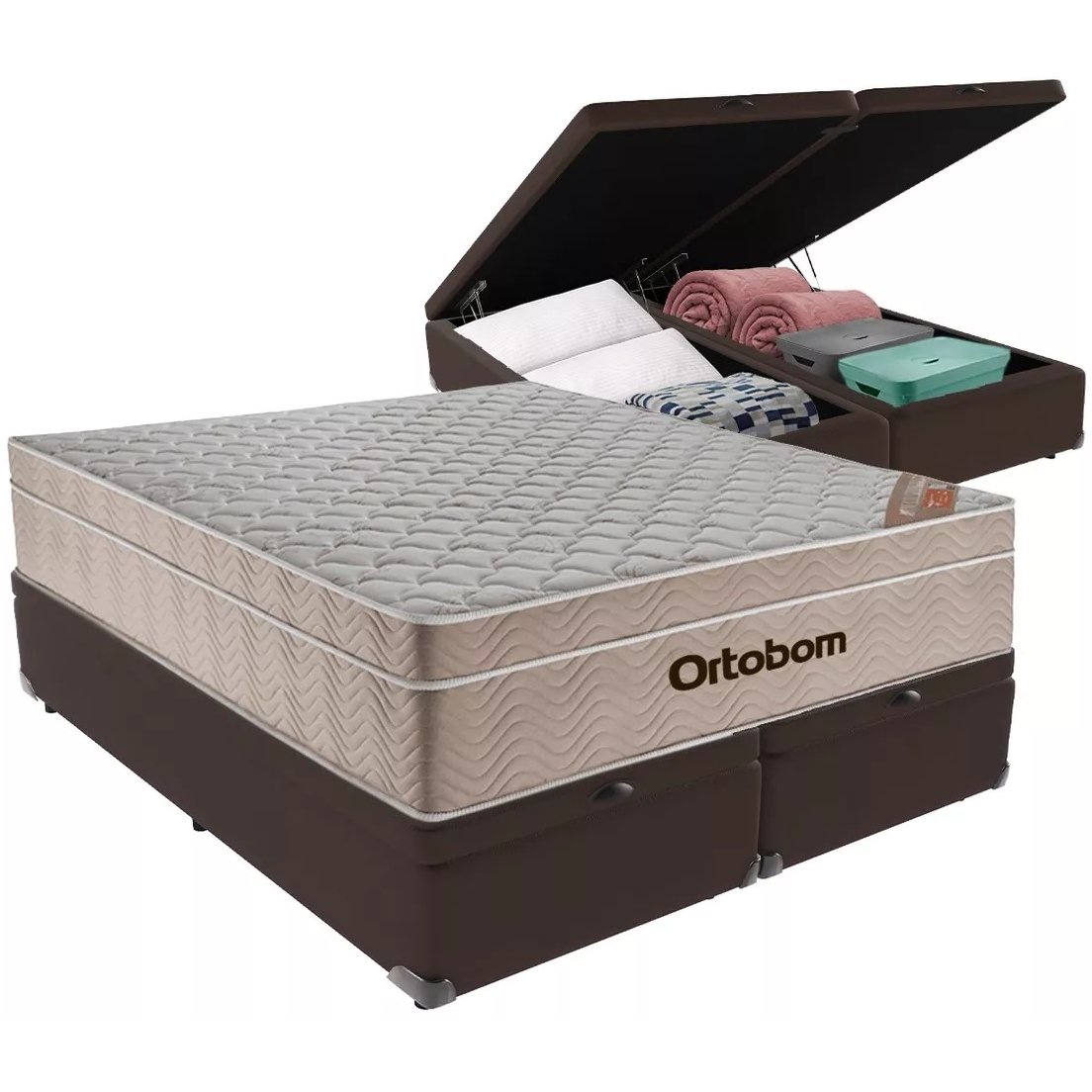 Colchão Queen Airtech Springpocket 25 cm D26 Molas Ensacadas + Base Baú Corino Marrom – ORTOBOM + ALTO NÍVEL - Imagem 2