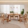 Mesa Caju 180 (S/Vidro) Madeira/Off White com 6 Cadeiras Palmas Linho Bege – CIMOL