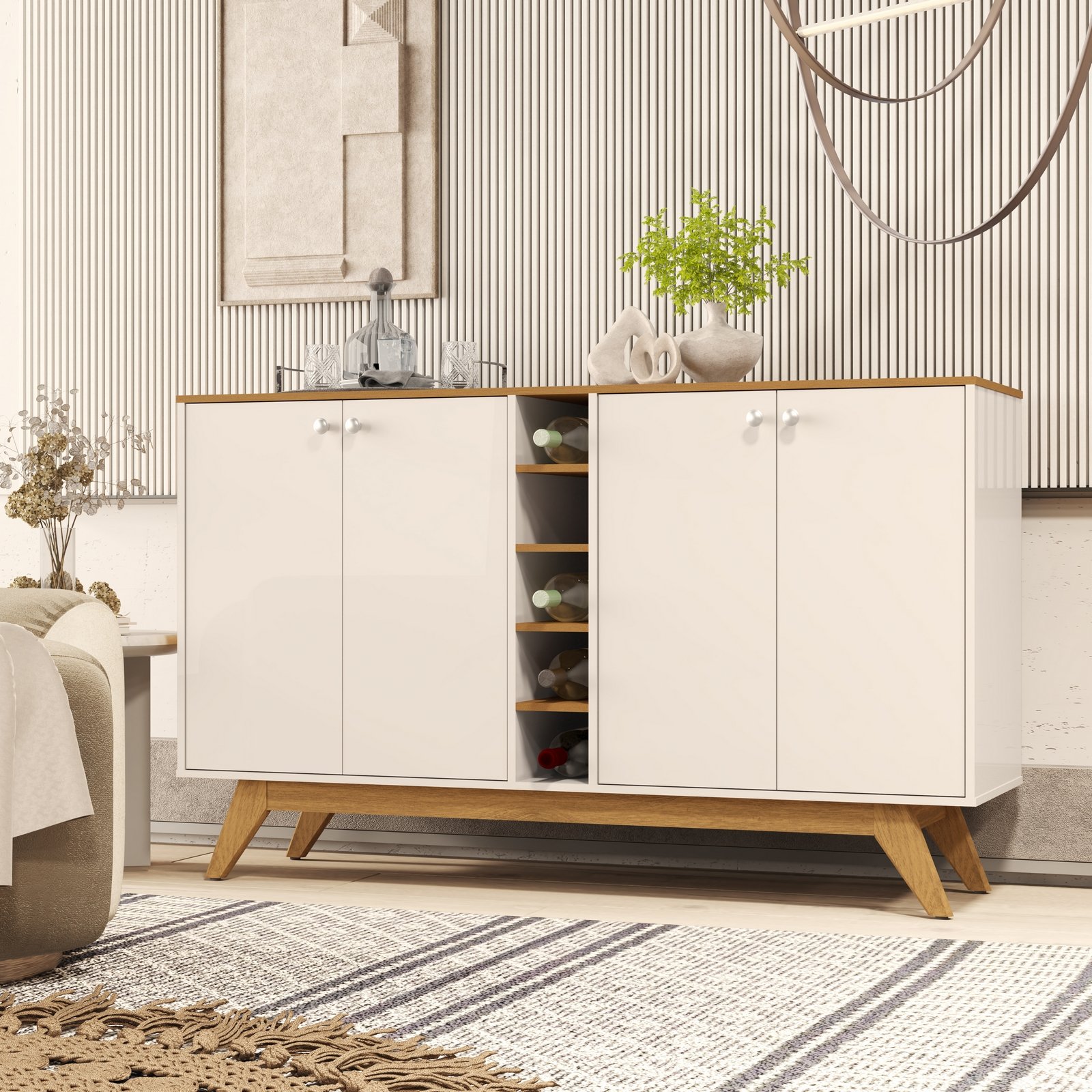 Buffet 4 Portas Jocasta Off White/Cedro - SAL MOVELARIA