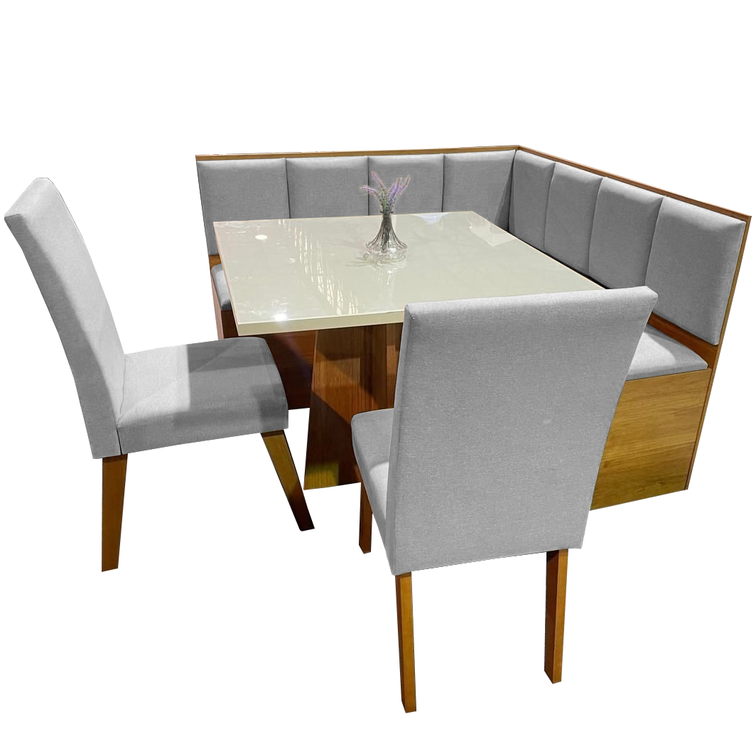 Conjunto Canto Alemão Baú + Mesa Mon/Soberano Mel/Blonde + 2 Cadeiras Milão Mel/Linho Inox - VIERO MÓVEIS - Imagem 7