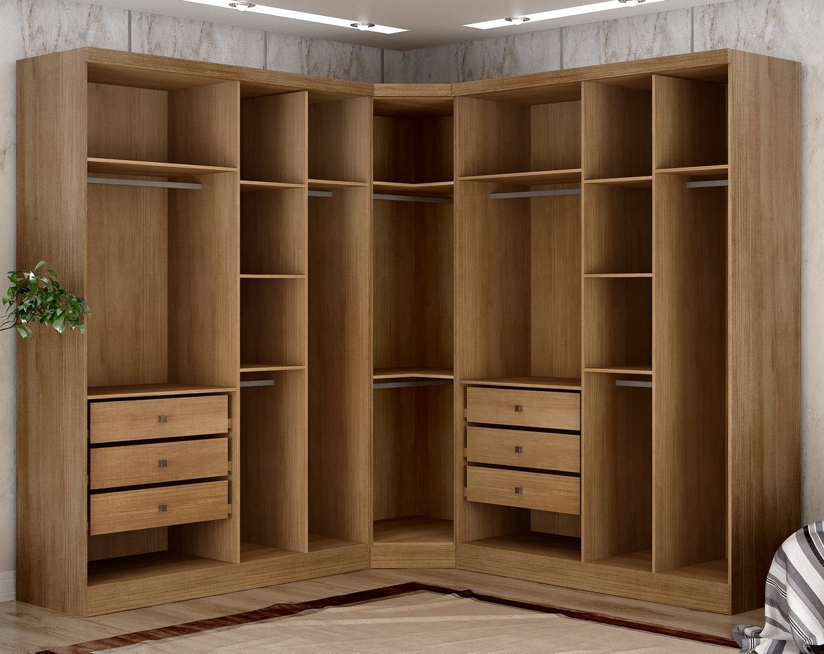 Guarda-Roupa Modulado Rizon 001(Dois Módulos 4 Portas + Um Módulo Canto Oblíquo) Cumarú/Fendi - NOVO HORIZONTE - Imagem 2