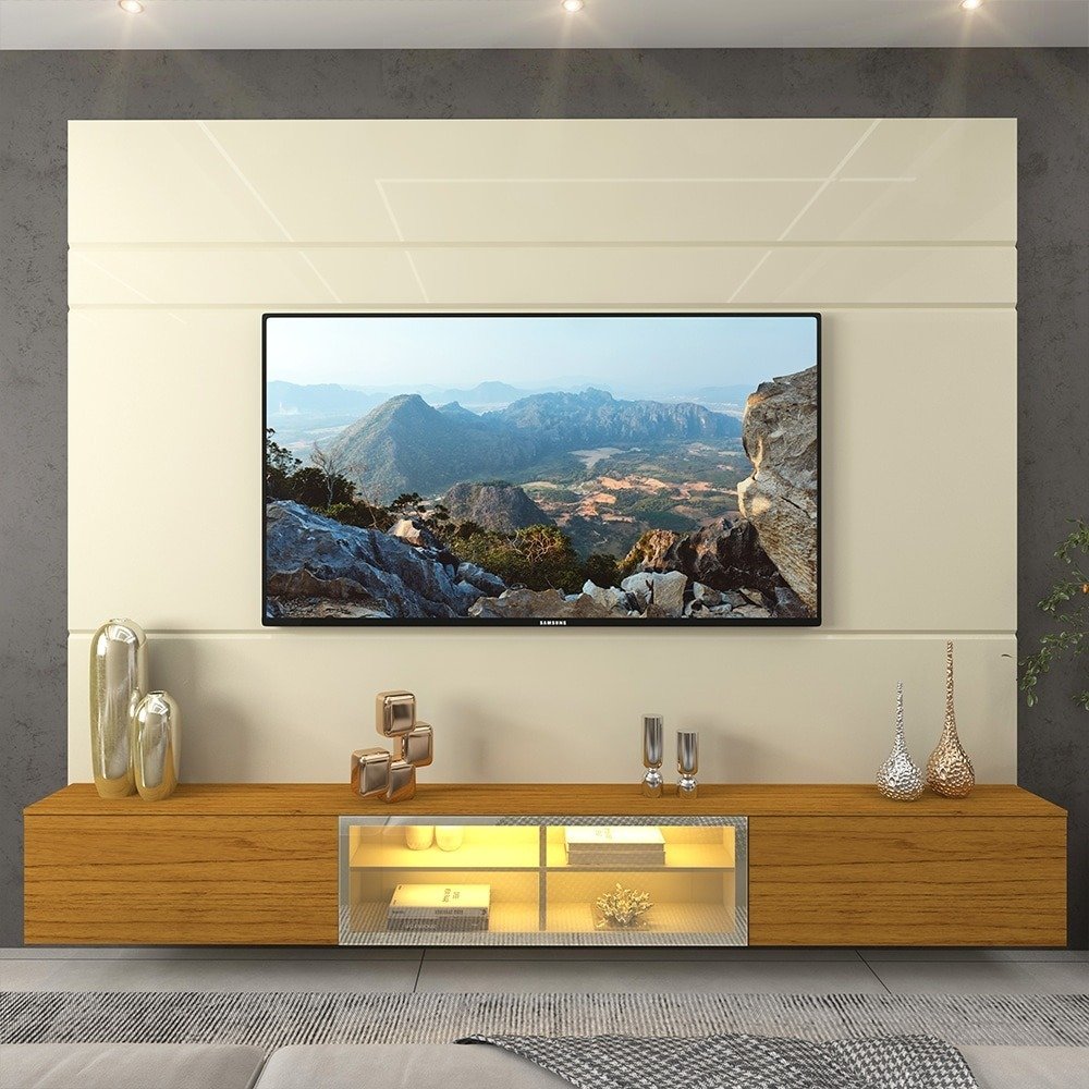 Painel até 85″ Luminare 2,17 m Off White + Nicho Luminare 2,15 m Naturale – GELIUS - Imagem 4