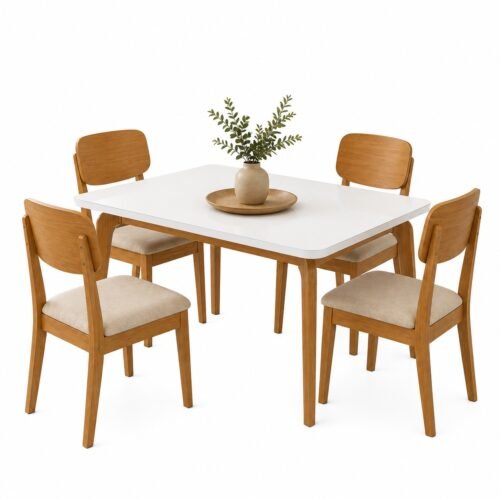 Alternative view of Mesa Londrina 120 Naturale/Off White com 4 Cadeiras Havana Veludo Creme – RUFATO