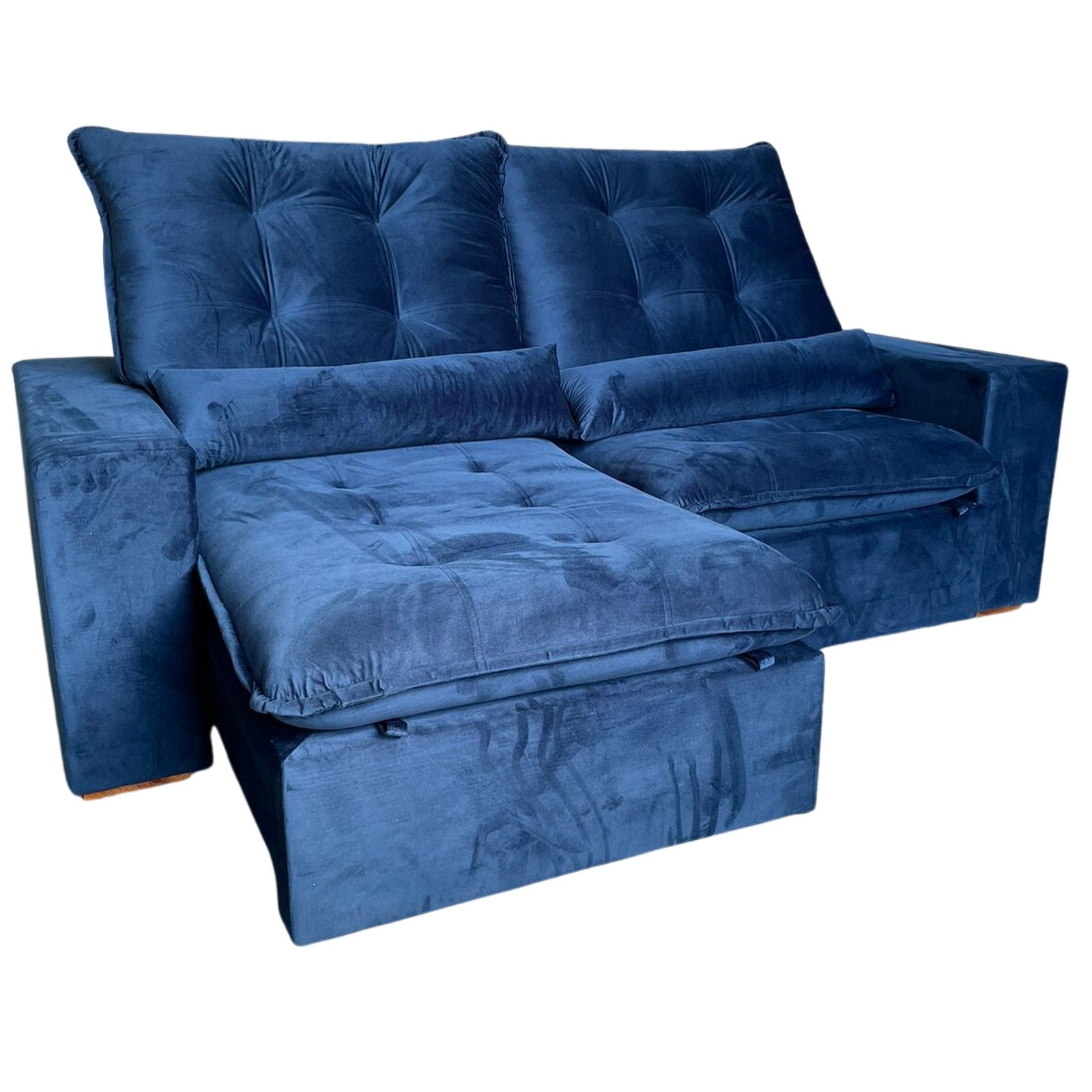 Sofá Retrátil e Reclinável Malu 2,10 m Veludo Azul - D'VITRINE ESTOFADOS (PROMOÇÃO - LEVE AVARIA) - Imagem 2