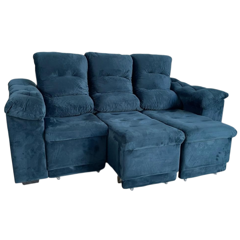 Sofá Retrátil e Reclinável Dinamarca 2,10 m Veludo Azul - FLASH ESTOFADOS - Imagem 5