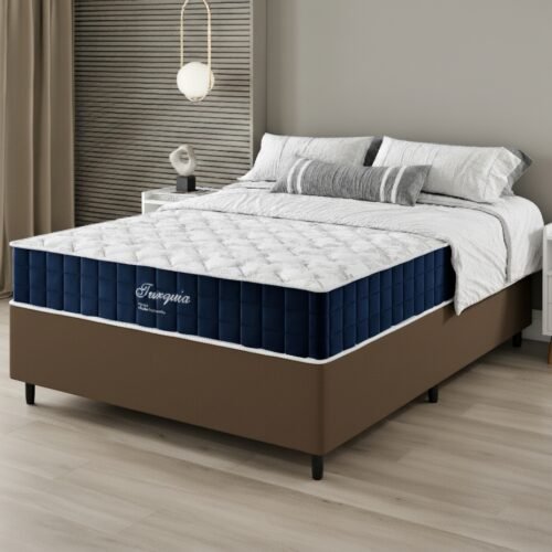 Colchão Casal Turquia 25 cm D28 Molas Ensacadas + Base Simples Corino Marrom – VIERO MÓVEIS + BIOSTAR