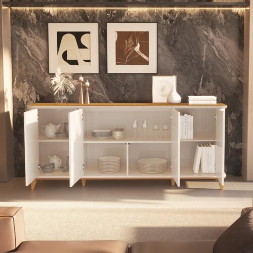Alternative view of Buffet 4 Portas Aron Off White/Cedro – EDN MÓVEIS