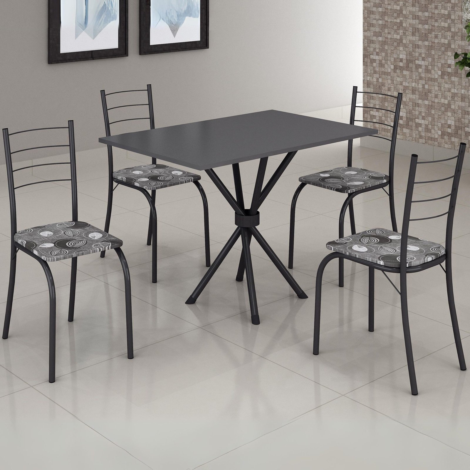 Mesa 4 Cadeiras Rio 100×60 Preto/Grafite – TEIXEIRA