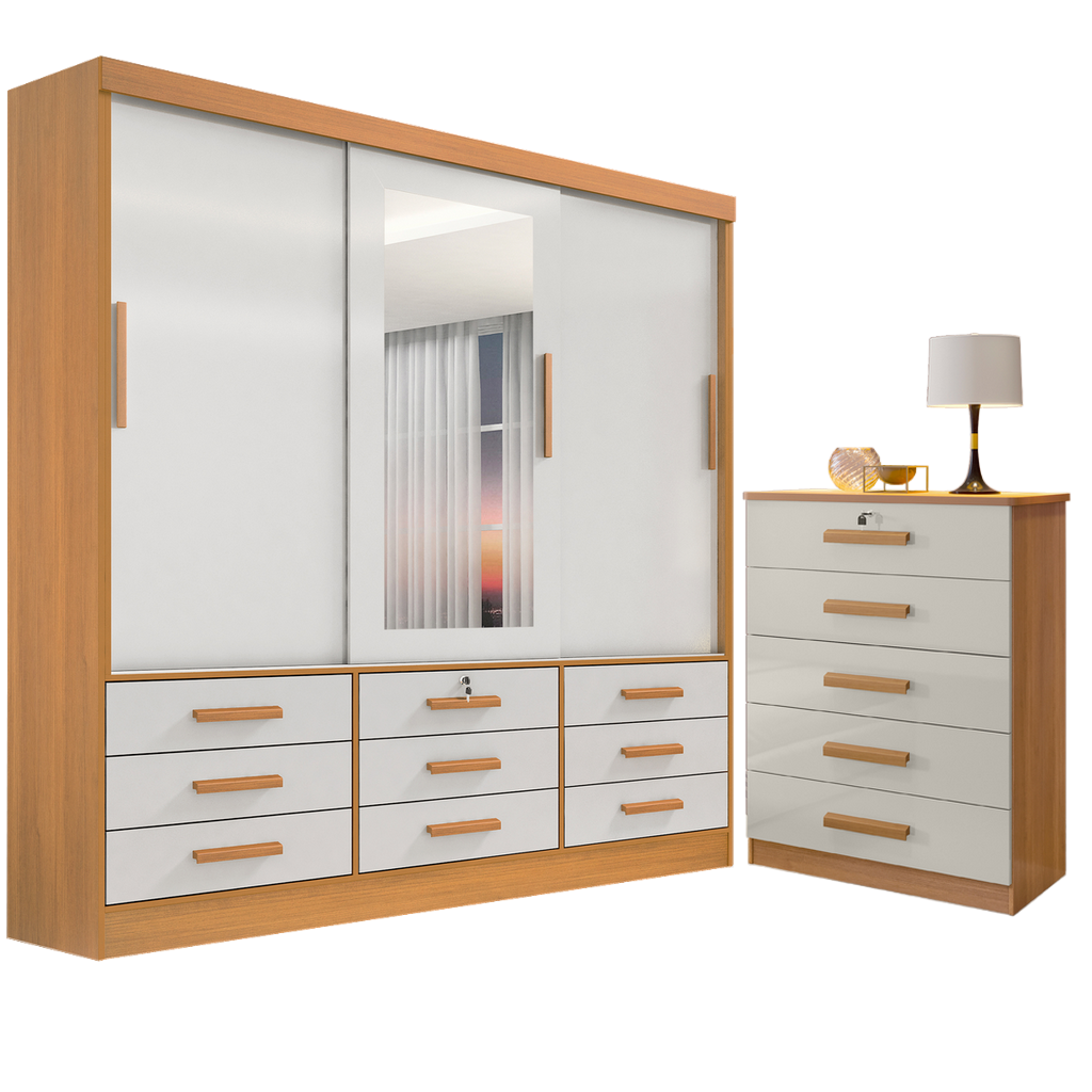 Guarda-Roupa 3 Portas Meridian + Cômoda Ipanema Cinamomo/Off White – D’DORO MÓVEIS - Imagem 2