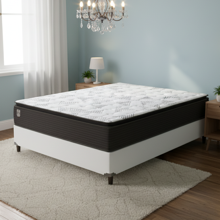 Colchão Casal Ravena 33 cm D26 Molas Ensacadas + Base Simples Corino Branco – UMAFLEX + BIOSTAR