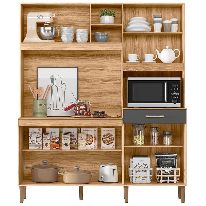 Kit Cozinha Yara 1,60 m Freijo/Off White Cristal/Ripado - NICIOLI - Imagem 2