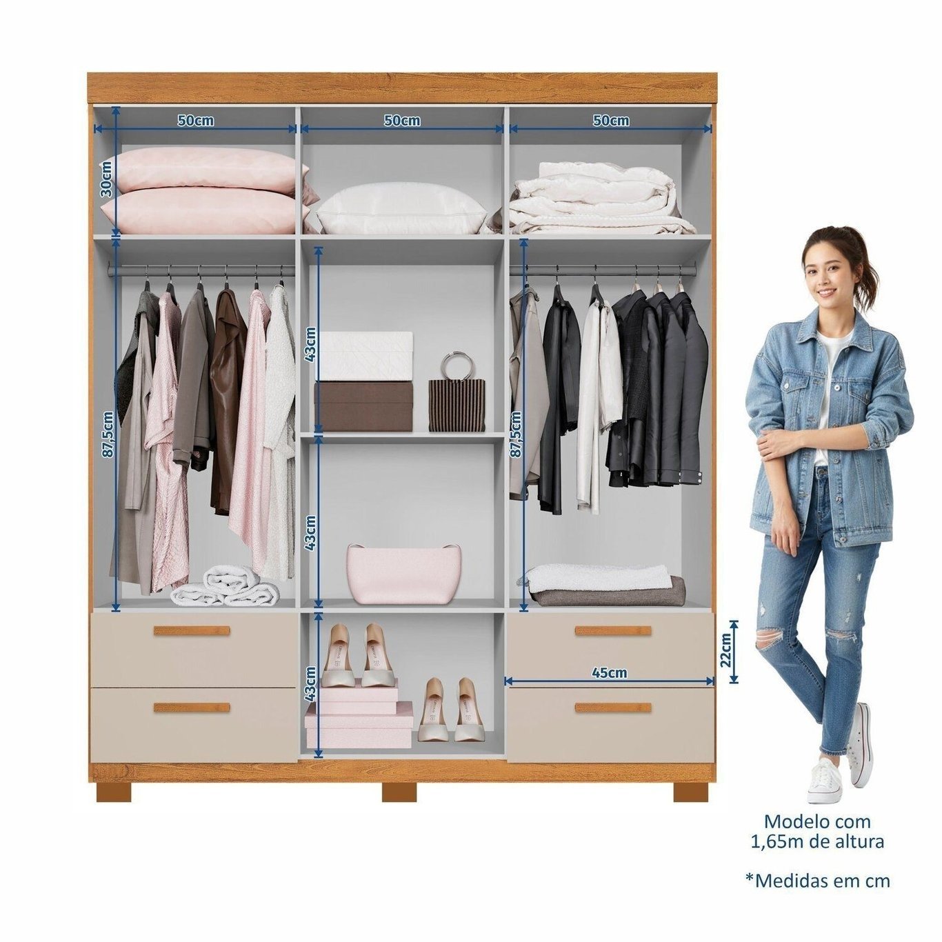 Guarda-Roupa 6 Portas Flórida 1,55 m Cinamomo/Off White - GRUPO UAI - Imagem 3