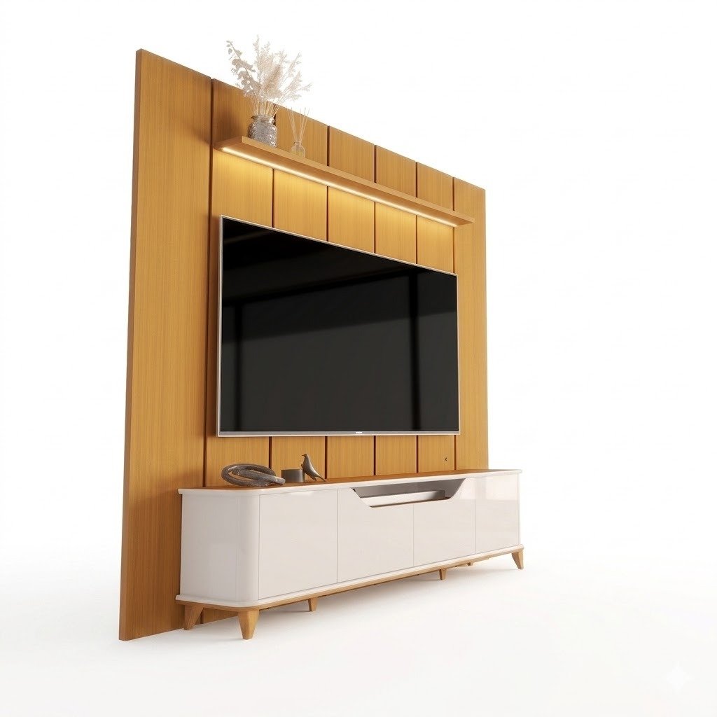 Painel até 75″ Lumi 2.19 Cedro + Rack Aron Off White/Cedro – EDN MÓVEIS - Imagem 4
